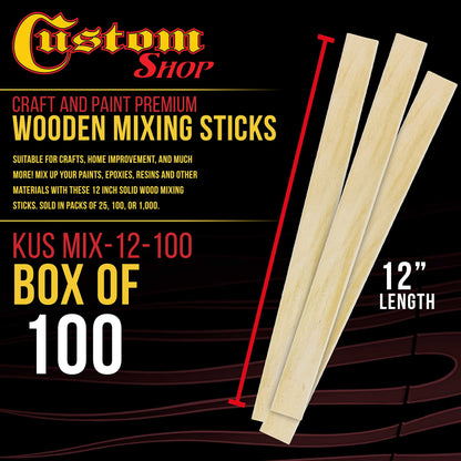 Custom Shop Craft and Paint Sticks - (Pack -100 Sticks) 12" Inch Premium Grade Wood Stirrers/Paddles - Use for Wood Crafts - Paddle to Mix Epoxy - WoodArtSupply