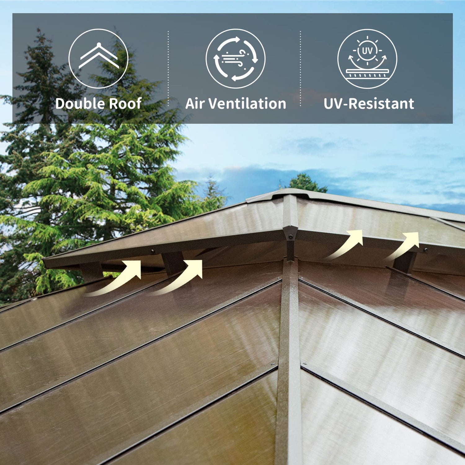 Domi 10' X 12' Hardtop Gazebo, Permanent Outdoor Gazebo with Polycarbonate Double Roof, Aluminum Gazebo Pavilion with Curtain and Net for Garden, domi outdoor living