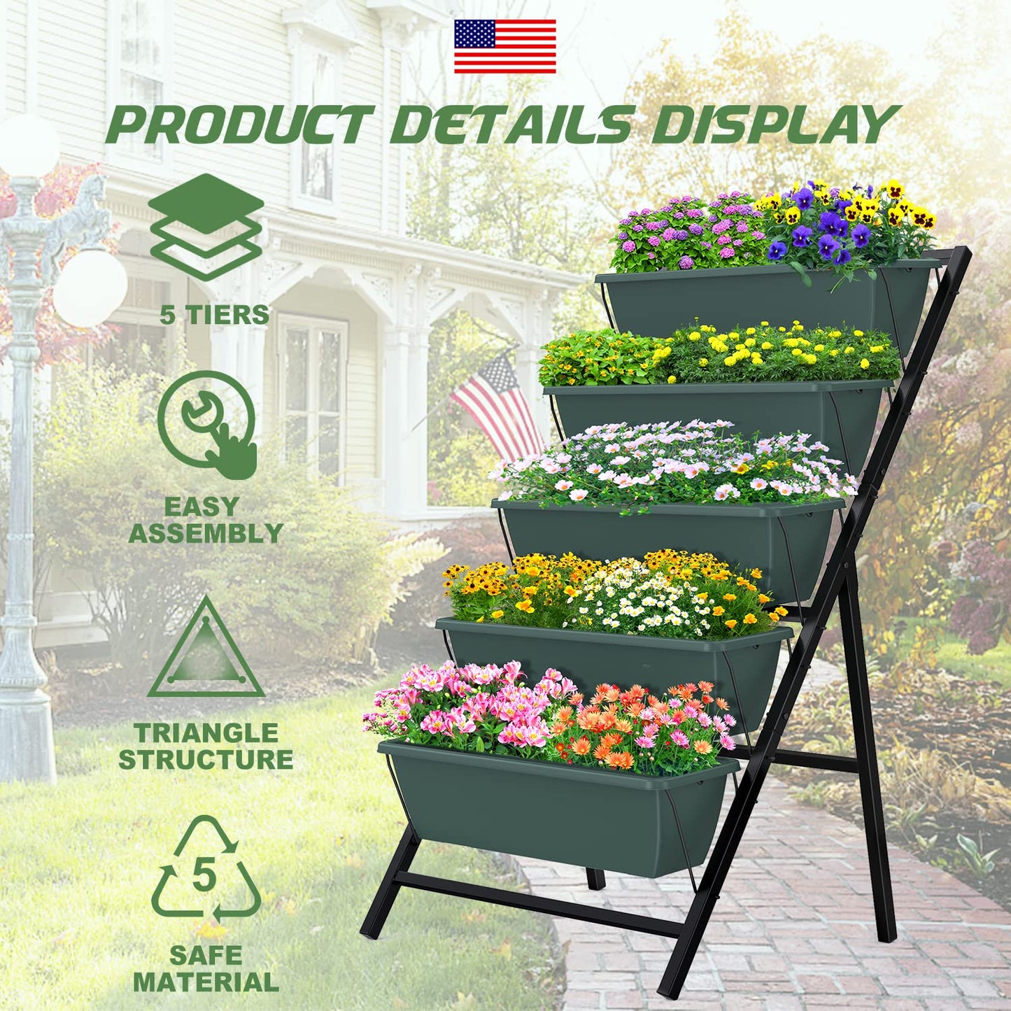 Highpro Vertical Garden Planter, 5 Tiers Vertical Raised Garden Bed Metal Elevated Herb Planter Box Vegetable Flower Planters for Patio Deck Outdoor