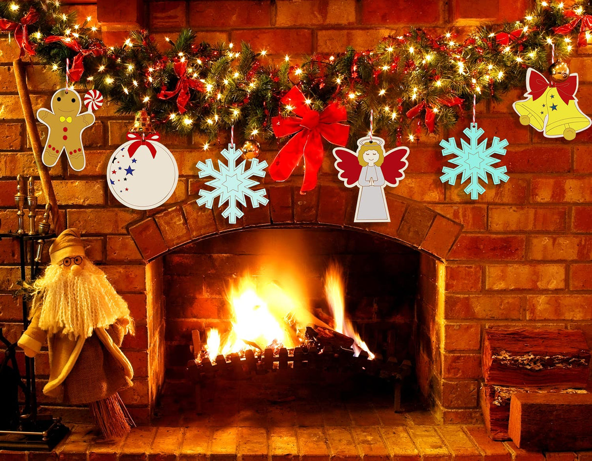 Artmag 50pcs Unfinished Wooden Christmas Ornaments Wood Slices with Holes for Kids DIY Crafts Centerpieces Holiday Hanging Decor Decorations 5 Styles Artmag