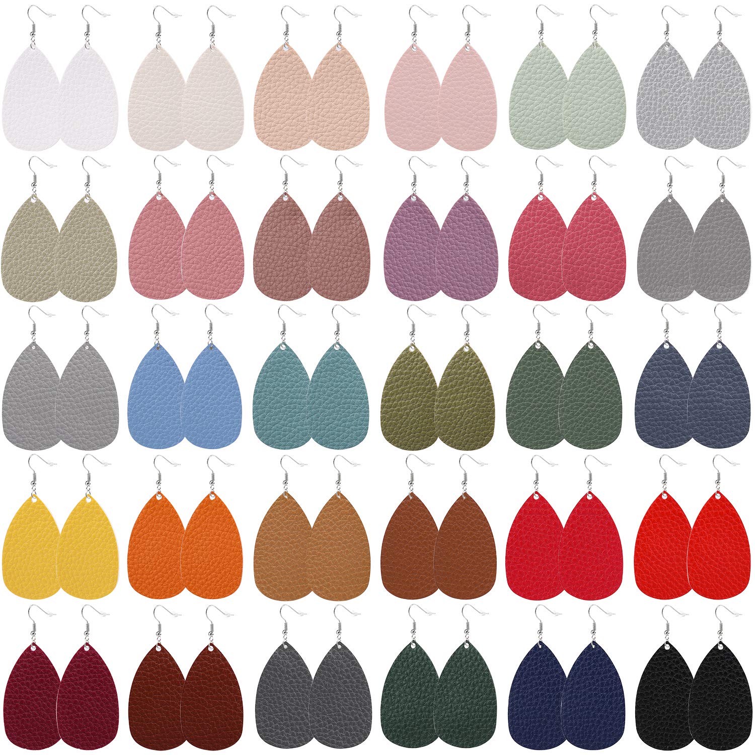 30 Pairs of Teardrop Double-sided Leather Earrings with 30 Color for Women Girls Jewelry Fashion and Valentine Birthday Party Gift - WoodArtSupply