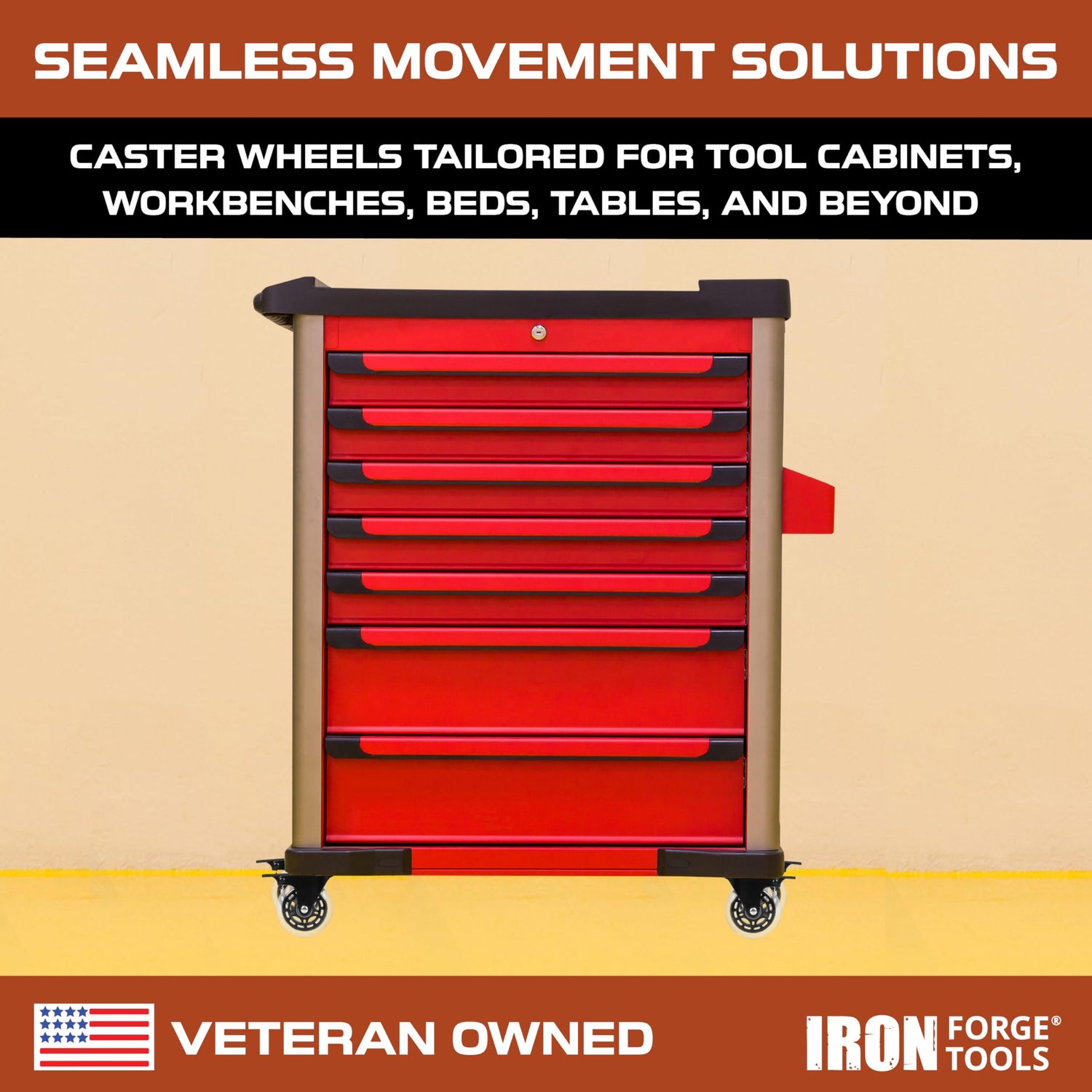 Iron Forge Tools Side Mount Casters Set of 4 Heavy Duty- Swivel Caster Wheels for Furniture Legs, Table, Workbench, Cart, Bed, Black Powder Coated Iron Forge Tools