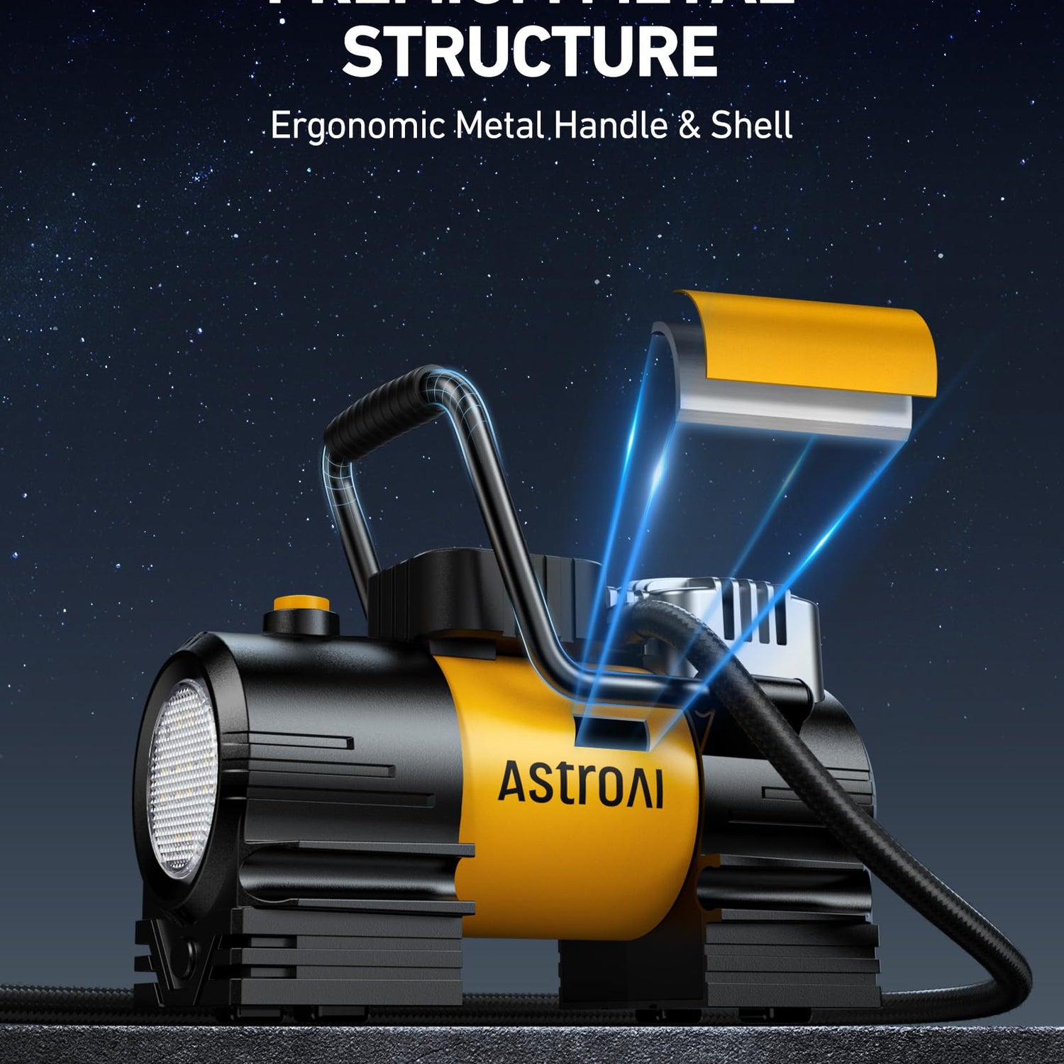 AstroAI Tire Inflator Portable Air Compressor (Up to 150 PSI) Tire Pump for Car 12V DC Digital Air Pump with 12 LEDs Super Bright Light for Bicycle, AstroAI