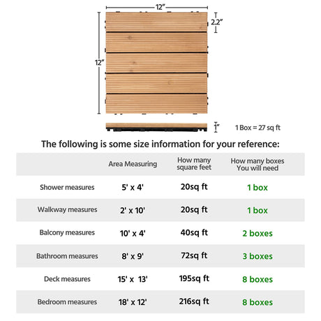 Yaheetech 27PCS Interlocking Patio Deck Tiles Outdoor Flooring for Garden Poolside Fir Wood Indoor Natural Wood Yaheetech