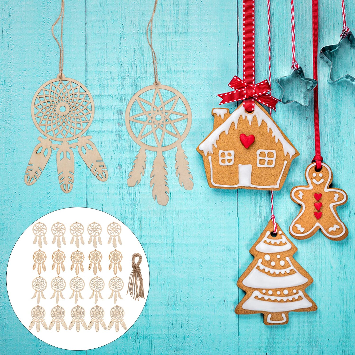 Holibanna Decorative Hanging Ornaments 4 Sets/ 40pcs Wooden DIY Dream Catchers Kits Unfinished Wood Dream Catchers Hanging Decorations Wood Slices Holibanna