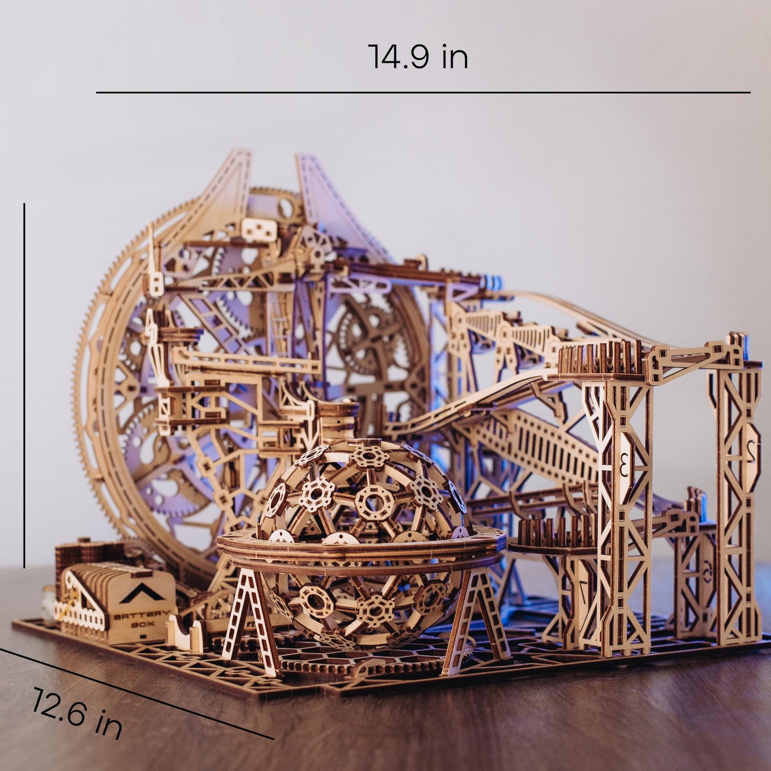 Wood Trick Wooden Marble Run 3D Wooden Puzzles for Adults and Kids to Build - 15x14 in - Electric Driven - Roller Coaster Wooden Model Kits for Wood Trick