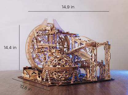 Wood Trick Wooden Marble Run 3D Wooden Puzzles for Adults and Kids to Build - 15x14 in - Electric Driven - Roller Coaster Wooden Model Kits for - WoodArtSupply