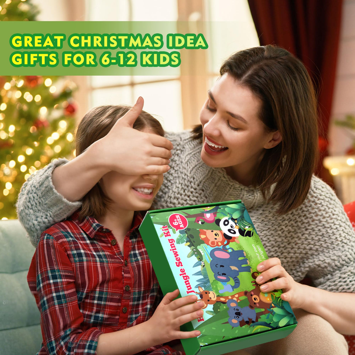 YEETIN Sewing Kit for Kids Ages 6+, Beginner Felt Sewing Craft Kit, DIY Jungle Stuffed Animals Making Set, Art Projects for Girls Toys, Learn to Sew YEETIN