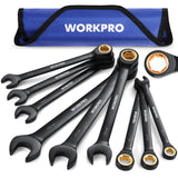 WORKPRO 9-Piece Anti-Slip Ratcheting Combination Wrench Set, Metric 8-19 mm, 72-Tooth, Cr-V Constructed, Black Ratchet Wrenches Set with Roll Up WORKPRO