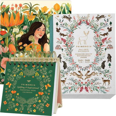 Perpetual Desk Calendar + Teal Dot Grid Notebook - Daily Inspirations from your calendar and write into your journal