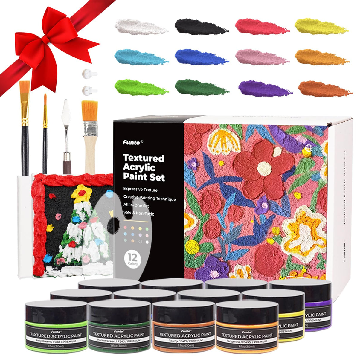 Funto Textured Acrylic Paint Set, 12 Vibrant Colors, Complete Painting Kit with Tools and Canvases, Perfect for Beginners or Professionals Art Craft Funto