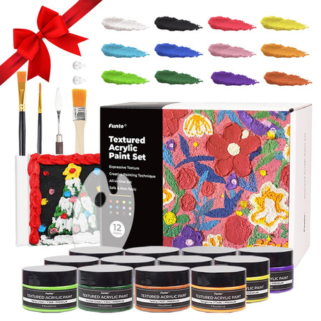 Funto Textured Acrylic Paint Set, 12 Vibrant Colors, Complete Painting Kit with Tools and Canvases, Perfect for Beginners or Professionals Art Craft Funto