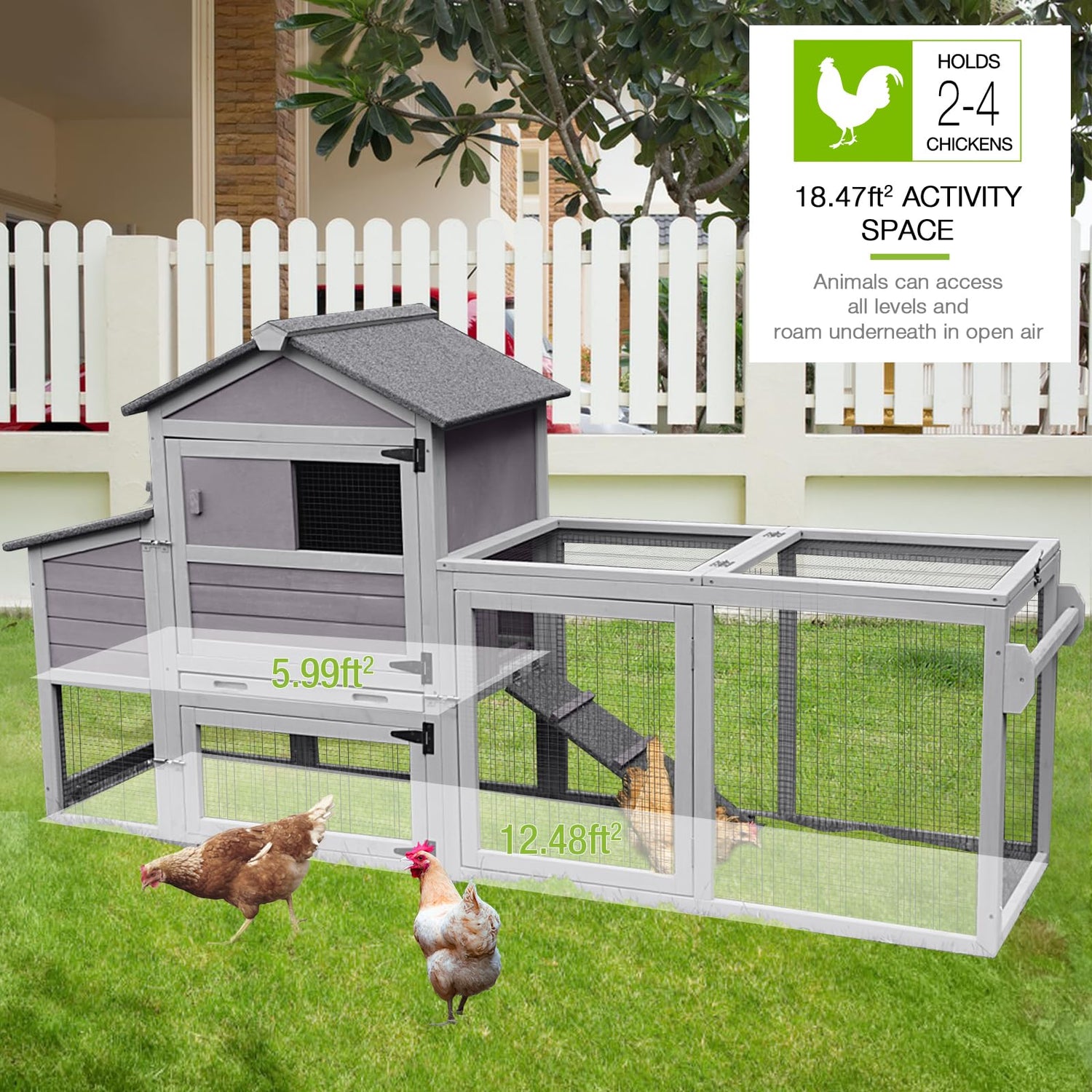 GUTINNEEN Chicken Coop Mobile Hen House On Wheels Easy to Move Wooden Poultry Cage with Nesting Box,Opening Wire Netting Roof GUTINNEEN