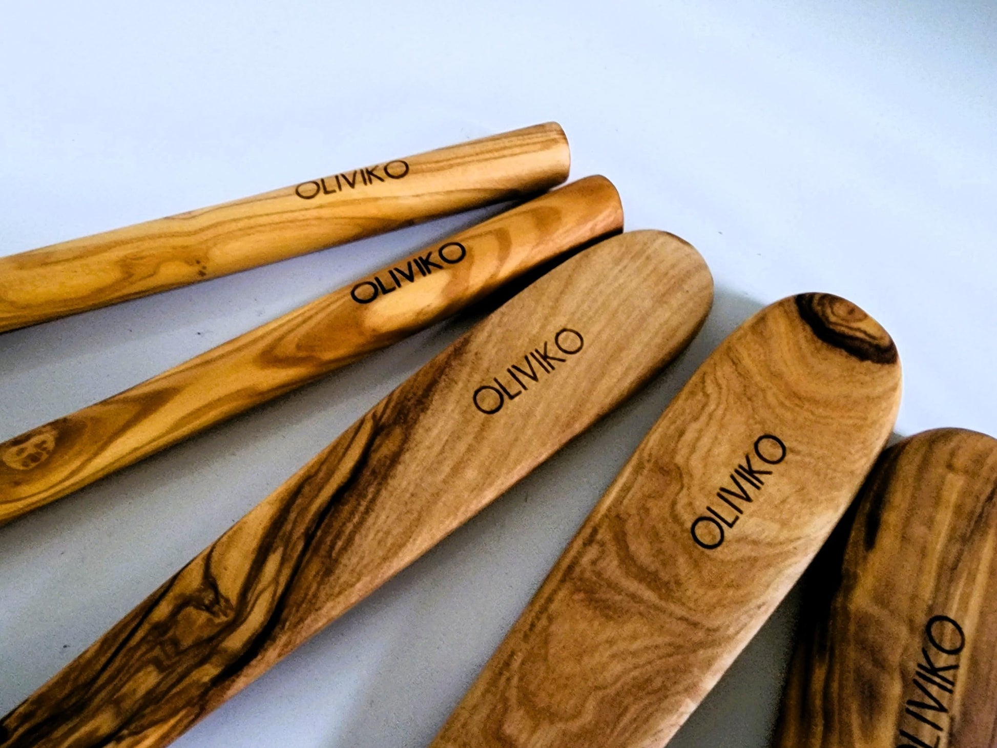 OLIVIKO 100% Olive Wood HANDMADE 5 Spoon Set | Ideal for Nonstick Cookware & Kitchen Utensils | Cooking, Baking & Serving | Eco-friendly & SALAD TONG - WoodArtSupply