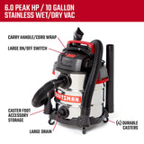 Craftsman CMXEVBE17155 10 Gallon 6.0 Peak HP Stainless Steel Wet/Dry Vac, Portable Shop Vacuum with Attachments Craftsman