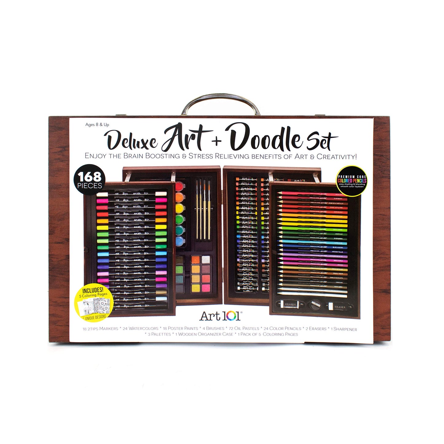 Art 101 Deluxe Art and Doodle Art Set, Assorted Colors, 168 Pieces (53168) - WoodArtSupply