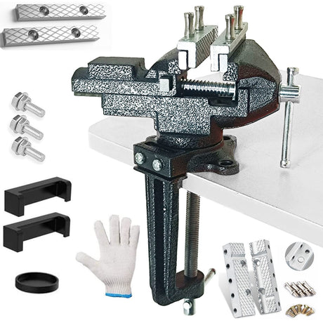 Dual-Purpose Combined Bench Vise or Table Vise, multifunctional jaw, Universal Rotate 360° Work Clamp-On Visewith Quick Adjustment, 3.3" black HENGDA VISE