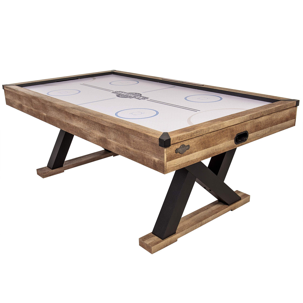 American Legend Kirkwood 84” Air Powered Hockey Table with Rustic Wood Finish, K-Shaped Legs and Modern Design American Legend