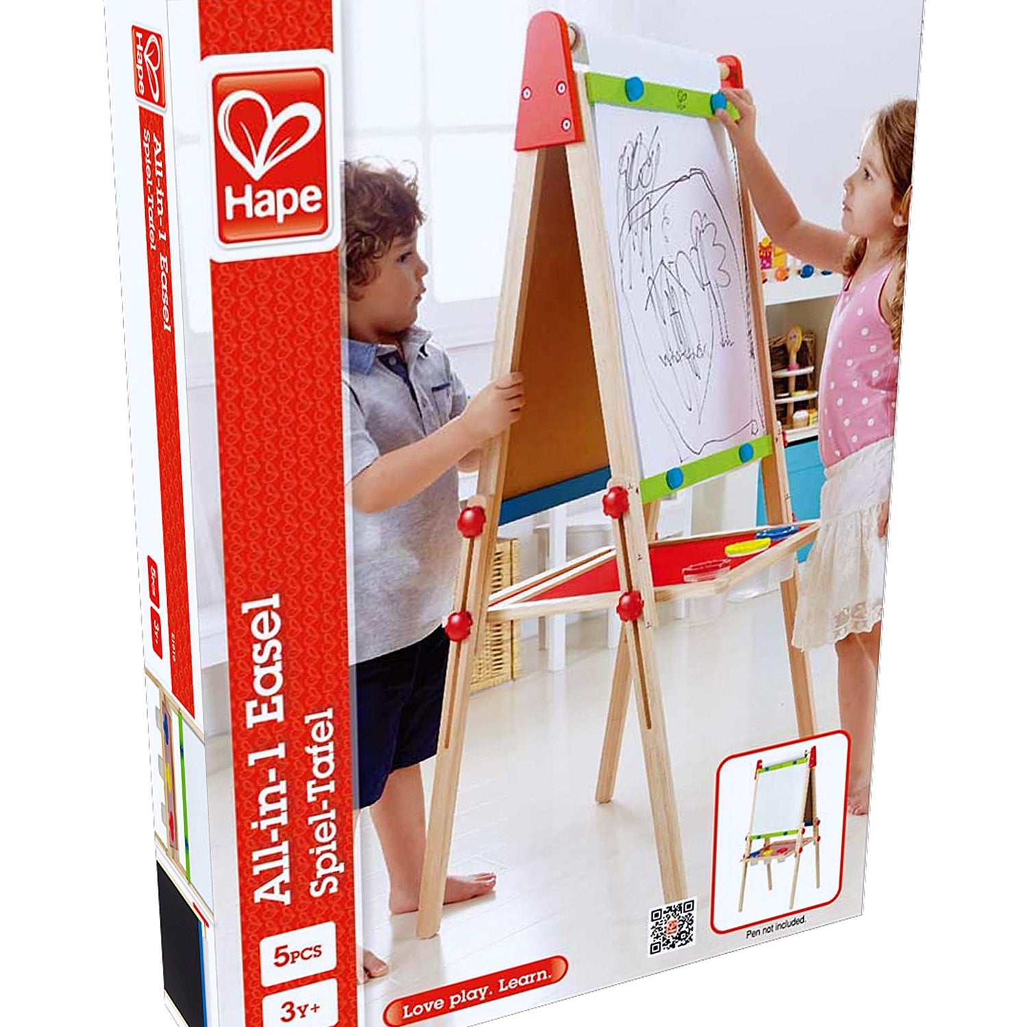 Award Winning Hape All-in-One Wooden Kid's Art Easel with Paper Roll and Accessories Cream, L: 18.9, W: 15.9, H: 41.8 inch Hape