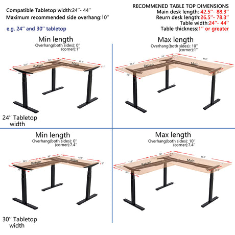 VWINDESK VJ301 L Shaped Electric Height Adjustable Standing Corner Desk Frame Only W/Triple Motor, Ergonomic Sit Stand Up Height Adjustable Steel VWINDESK