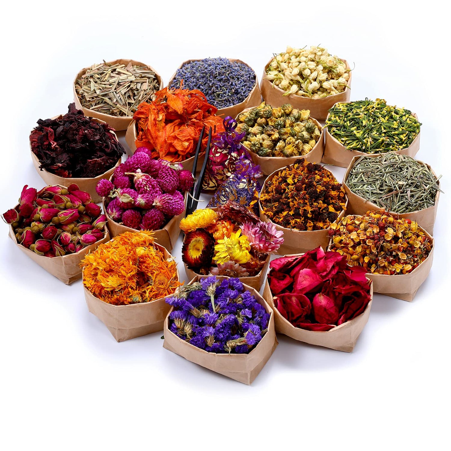 16 Bags Dried Flowers,100% Natural Dried Flowers Herbs Kit for Soap Making, DIY Candle Making,Bath - Include Rose Petals,Lavender,Don't Forget SACATR