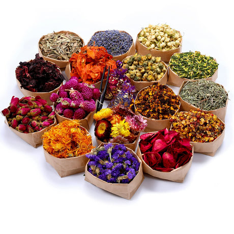 16 Bags Dried Flowers,100% Natural Dried Flowers Herbs Kit for Soap Making, DIY Candle Making,Bath - Include Rose Petals,Lavender,Don't Forget SACATR