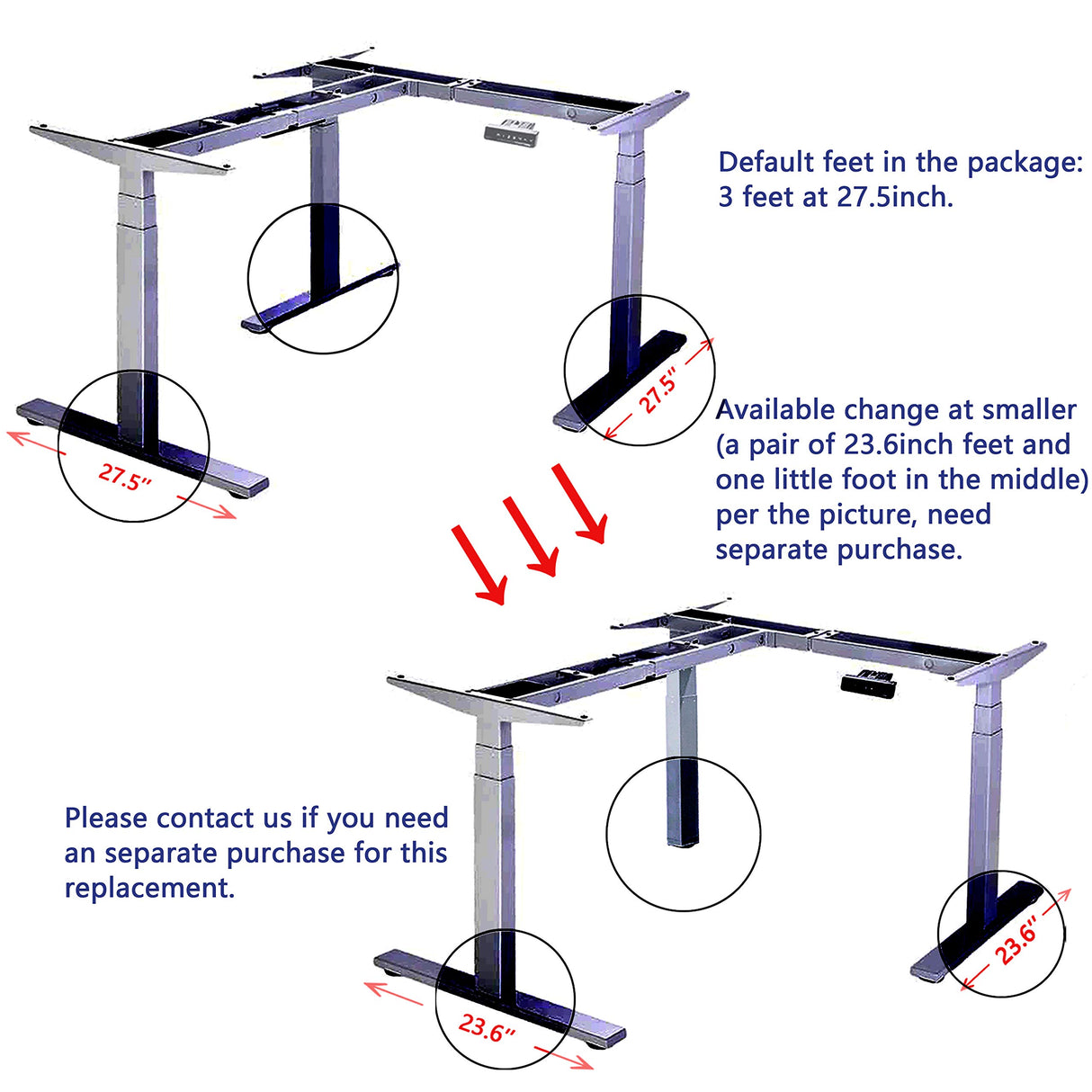 VWINDESK VJ301 L Shaped Electric Height Adjustable Standing Corner Desk Frame Only W/Triple Motor, Ergonomic Sit Stand Up Height Adjustable Steel VWINDESK