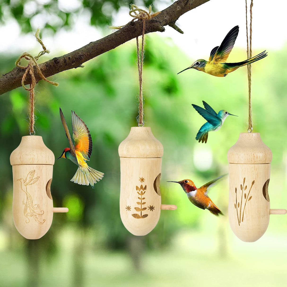 Thread Detachable Hummingbird Houses，Natural Wooden Hummingbird Houses for Outside Hanging，Premium Bird Houses for Garden Window Outdoor Home,3 LPUSA