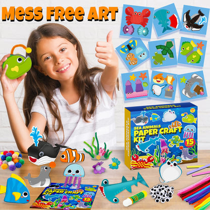 Cheffun Sea Animals Paper Craft Kit - Sea Animal Themes Toddler Arts and Crafts for Kids 4-6 6-8 4-8, Kids Arts & Crafts Ages 4-8 for Toddlers 3-4