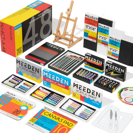 MEEDEN Acrylic Painting Kit, 72-Piece Acrylic Paint Set with Tabletop Wooden Easel, 48 Acylic Paints, 10 Painting Brush Set, Canvas Painting Kit, Art MEEDEN
