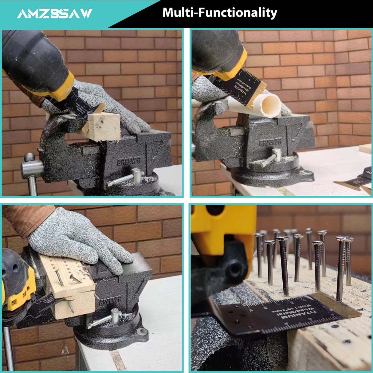 AMZBSAW 16 PCS Titanium Oscillating Saw Blades Metal Cutting, Universal Multitool Blades for Metal Nails Hard Material and Wood Plastic, Multi Tool AMZBSAW