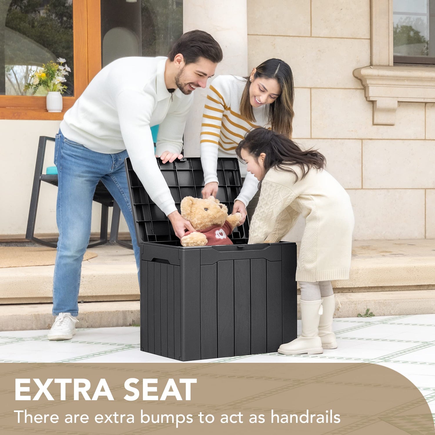 Devoko 30 Gallon Resin Deck Box Outdoor Indoor Waterproof Storage Box for Patio Pool Accessories Storage for Toys Cushion Garden Tools (30 Gallon, Devoko