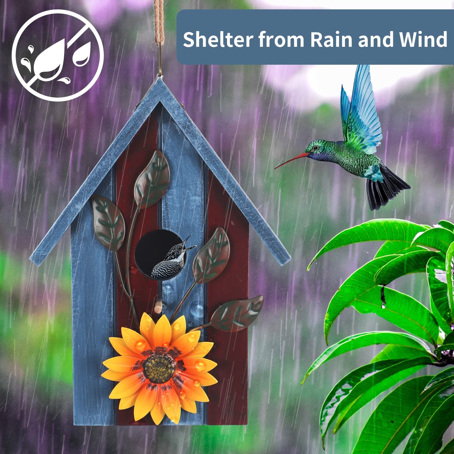 Birdhouse,Nesting Boxes for Birds, Rustic Wooden Flower Nesting Box for Birds for Outdoors, Hanging Bridal House for Garden Decoration, Blue LOTKEY