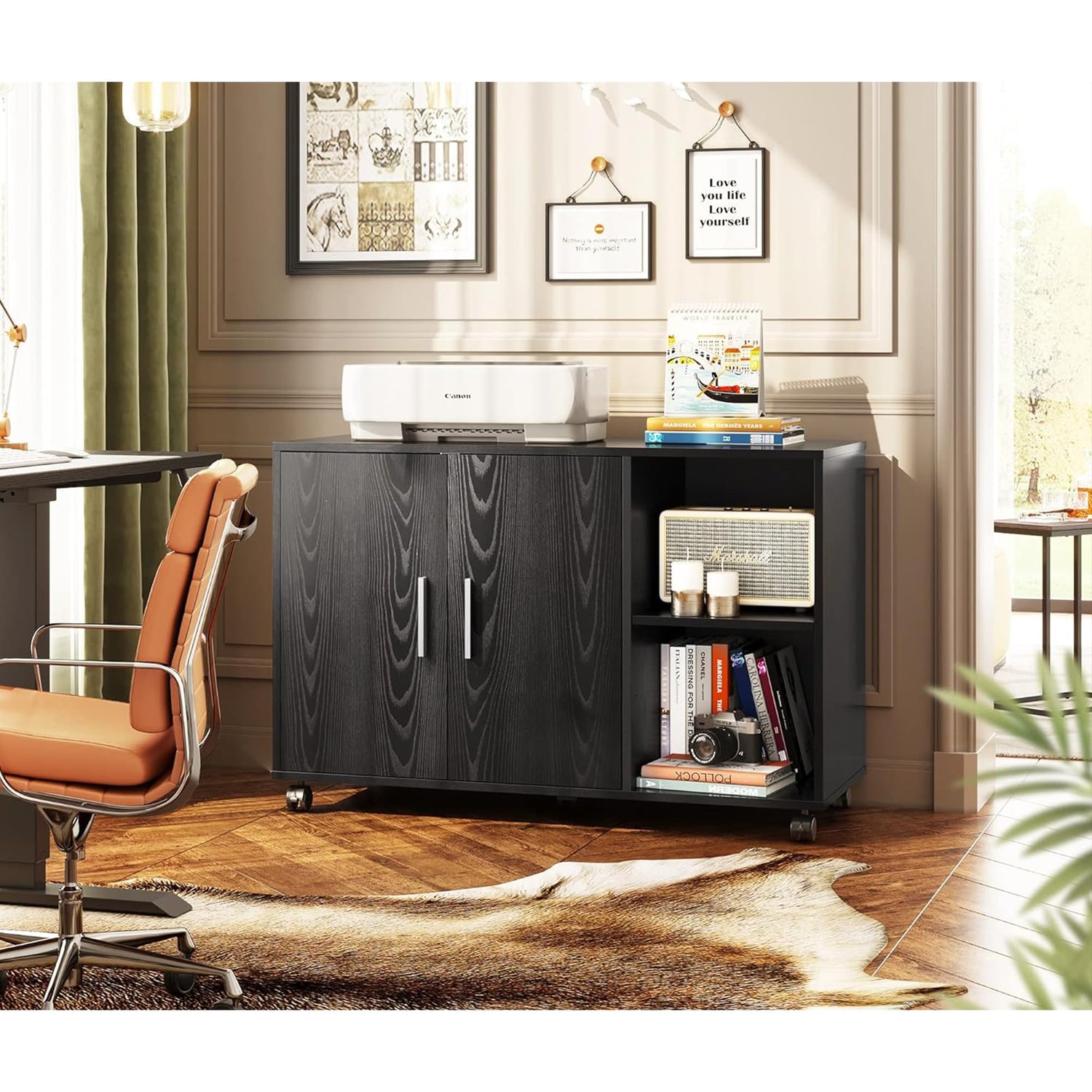 DEVAISE Office Storage Cabinet with Doors and Shelves, Lateral Printer Cabinet for Office Supplies and File Storage, Filing Cabinet for Home Office, DEVAISE