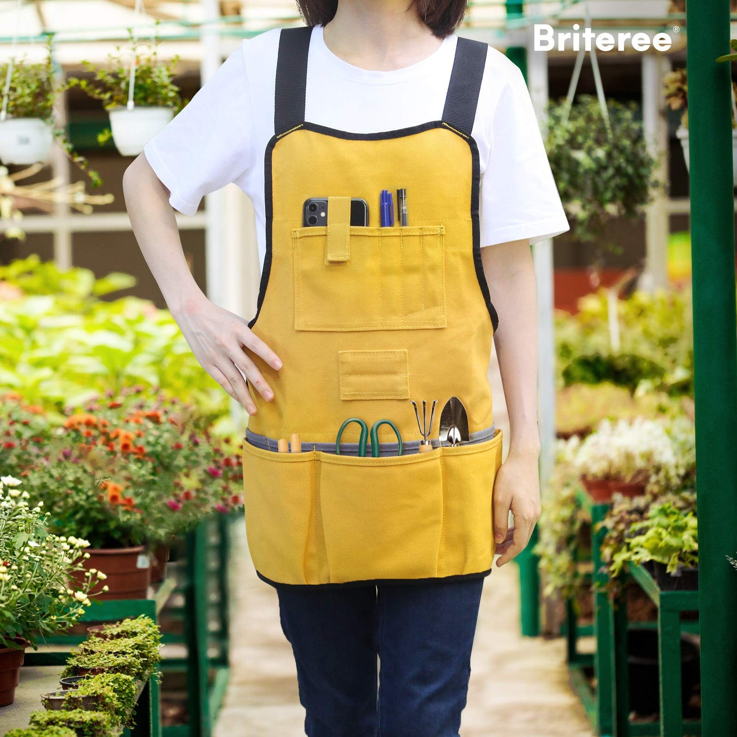 Briteree Work Tool Apron for Men and Women, Torso Length with 21 Tool Pockets, Durable Canvas Apron, DIY Enthusiasts Briteree