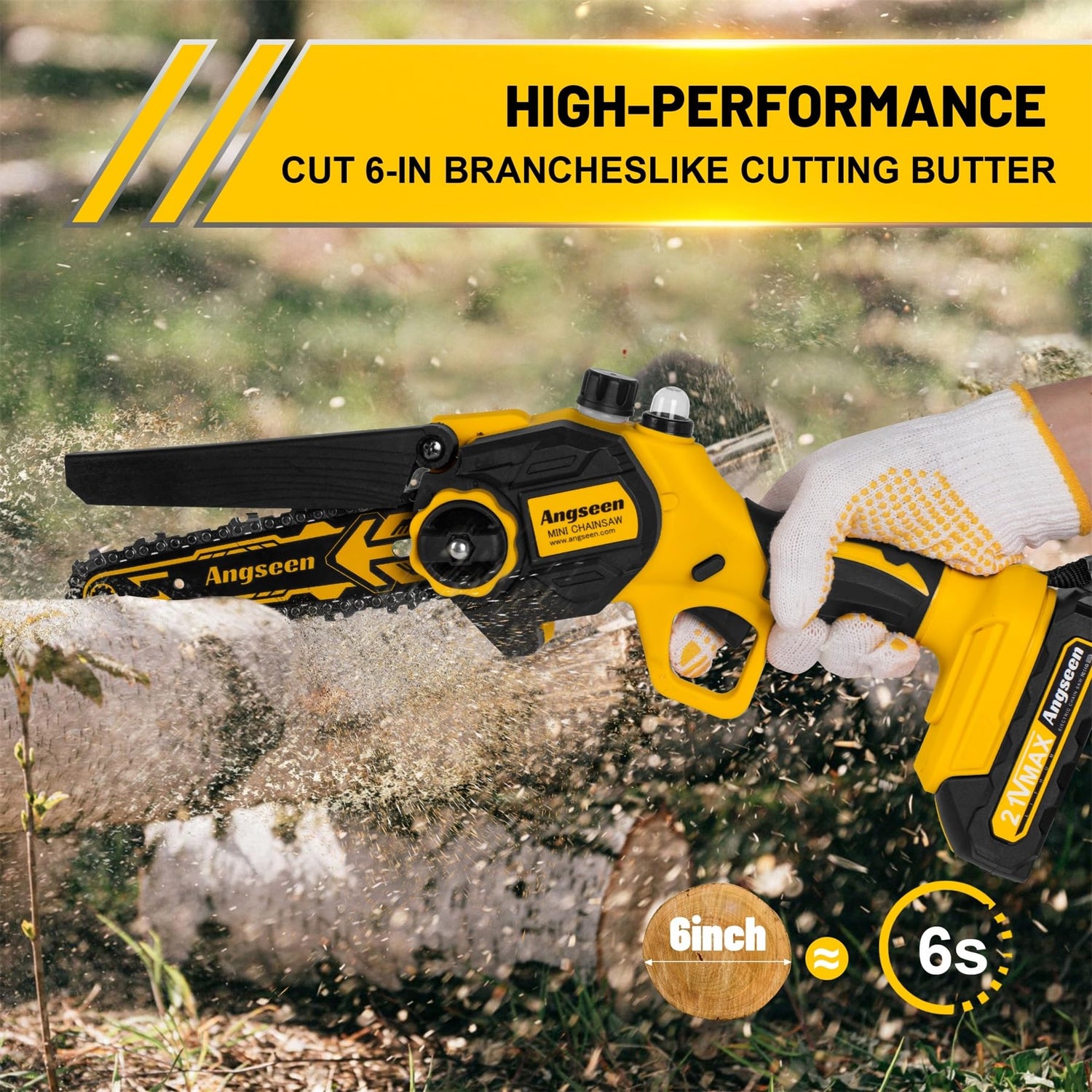 Angseen Mini Chainsaw Cordless 6Inch, Chain Saw Electric Chainsaw Battery Powered with Auto Chain Regulator & Auto Oiler, 800W Super Battery Chainsaw Angseen