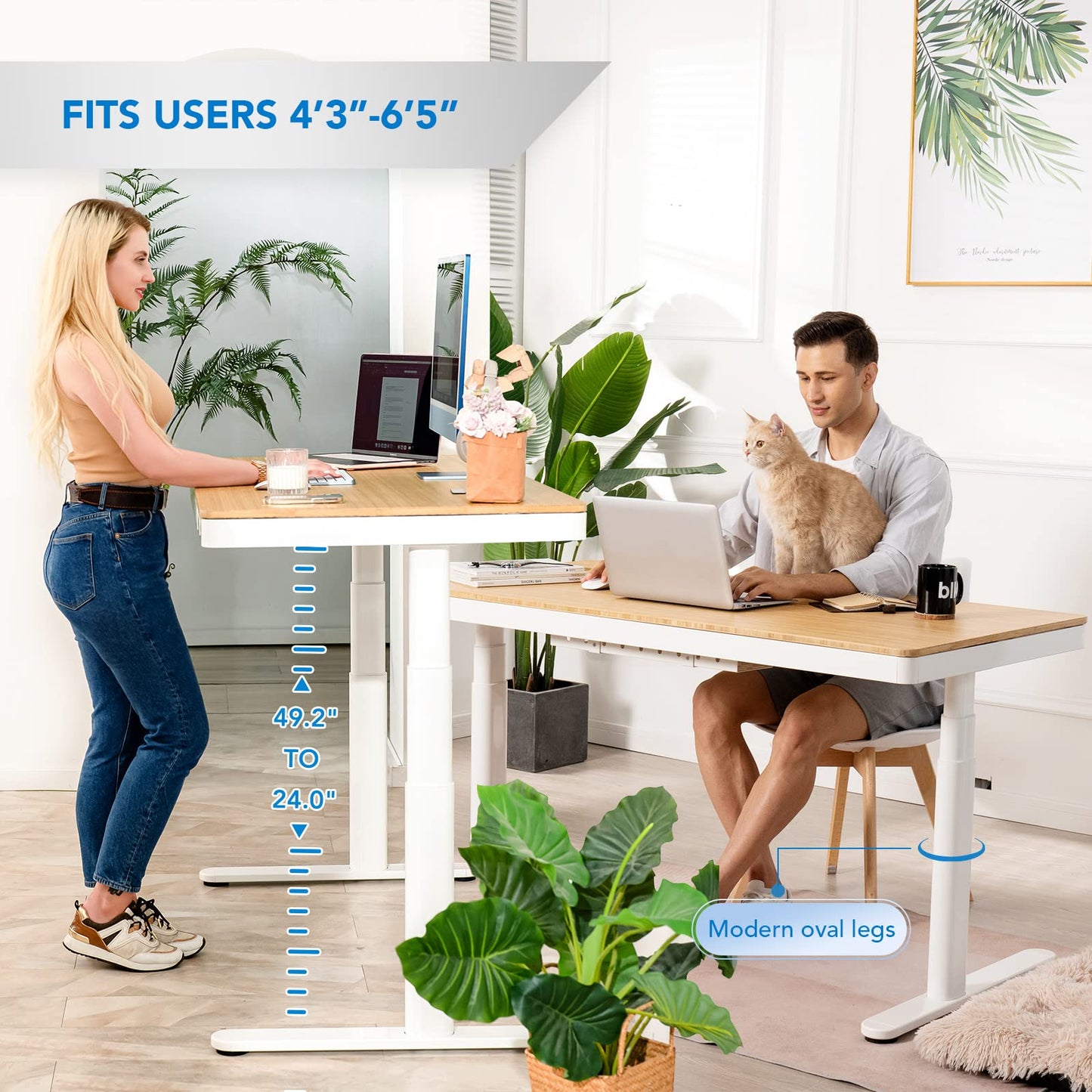 FLEXISPOT Q8 55" Bamboo Desktop w/Wireless Charging, Electric Standing Desk with Drawers, Dual Motor 3 Stages Sit Stand up Desk with Cable Management - WoodArtSupply