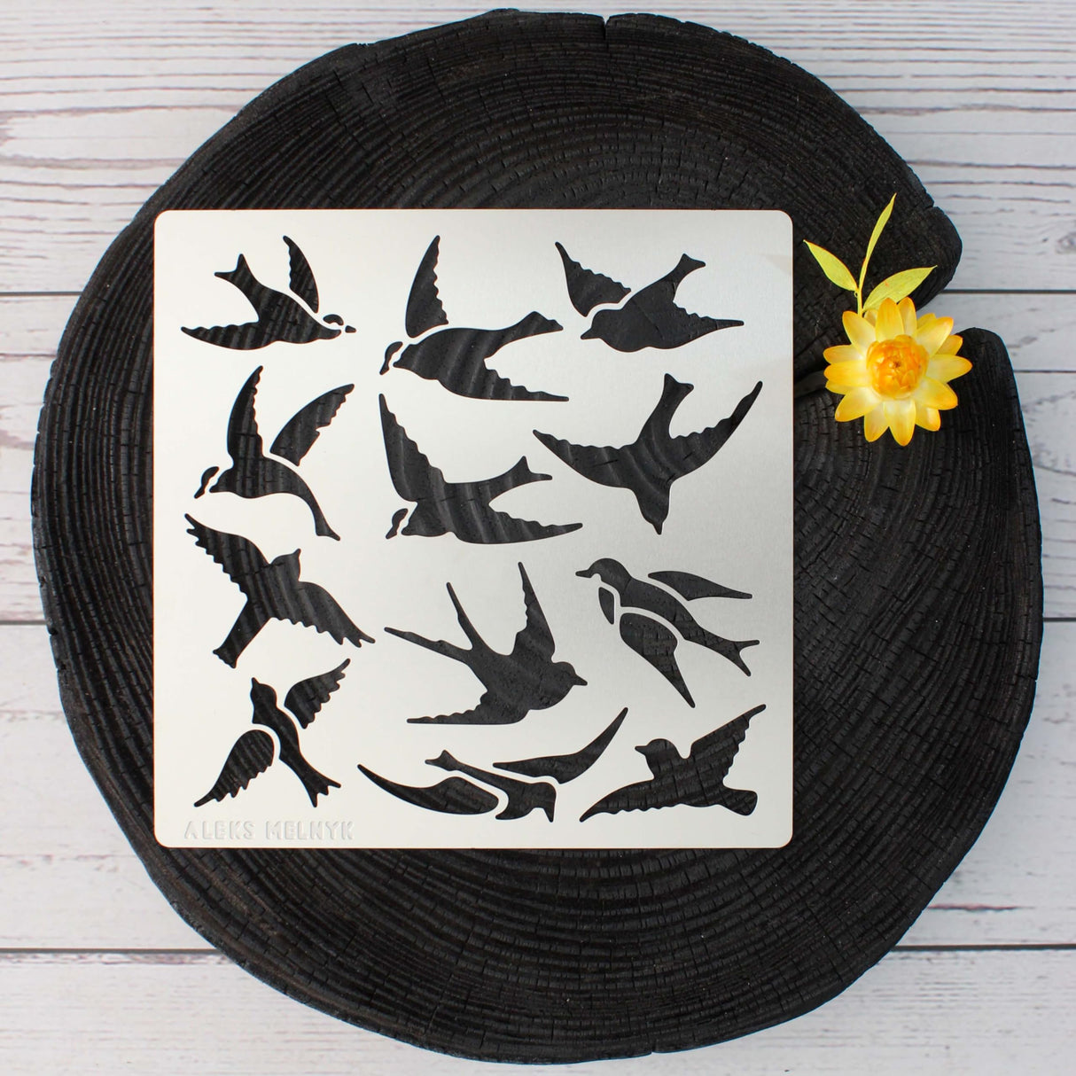 Aleks Melnyk No.468 Metal Stencil, Many Swallows Fly in The Sky, Birds, Animals, Small Stencil, 1 PC, Template for Wood Burning, Engraving, Crafting, Aleks Melnyk