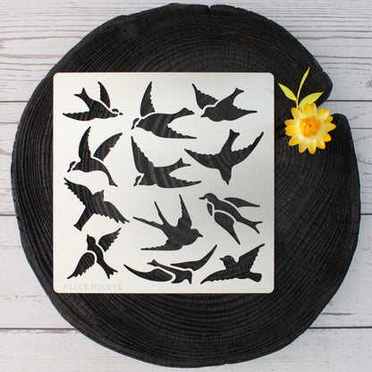 Aleks Melnyk No.468 Metal Stencil, Many Swallows Fly in The Sky, Birds, Animals, Small Stencil, 1 PC, Template for Wood Burning, Engraving, Crafting, - WoodArtSupply