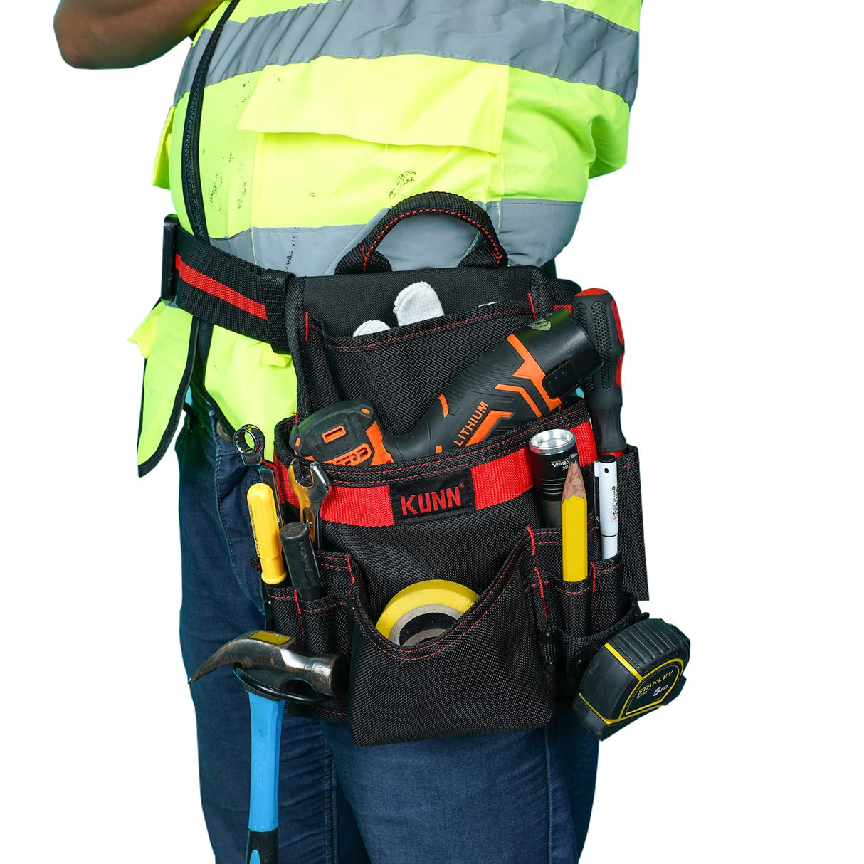 KUNN Carpenter Pouch Durable 10-Pocket Tool Belt with Hammer Loop,Tape Clip,Nail Tool Bag,Heavy Duty Quick Release Metal Buckle Tool Belts for KUNN