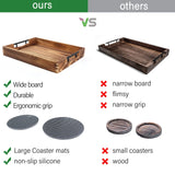LotFancy Large Ottoman Tray for Living Room, 17x13'' Wood Serving Tray with Handles, Home Décor for Coffee Table, Sofa, 2 Skidproof Coasters Included LotFancy