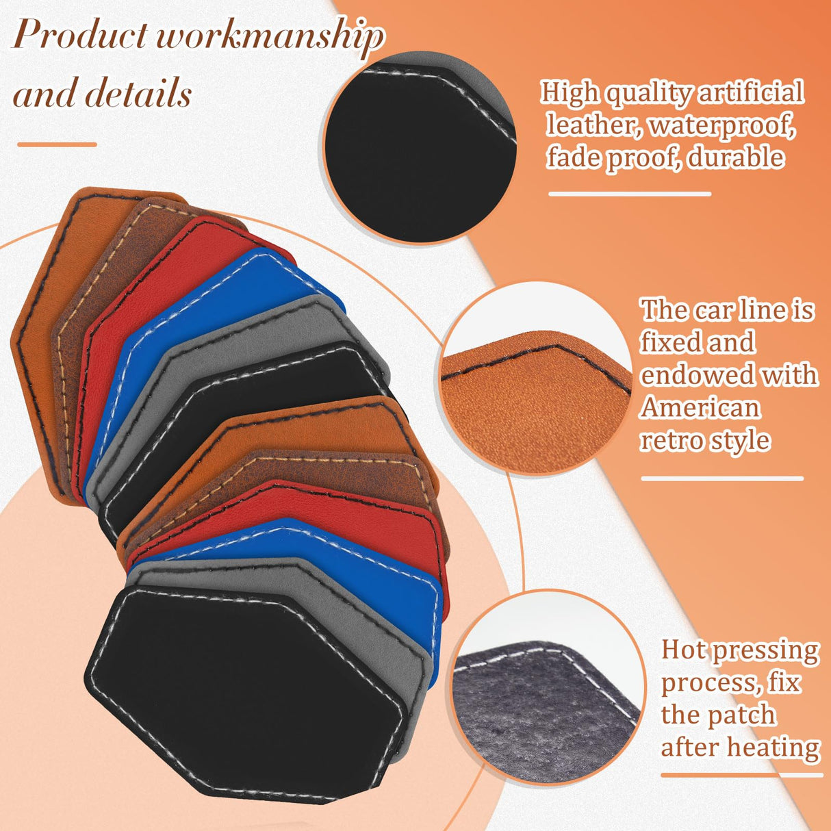 Huhumy 60 Pcs 3 x 2 Inch Blank Leatherette Hat Patches with Adhesive Rustic Leatherette Hexagon Laserable Patch Faux Leather Patches for Hats Fabric Huhumy