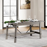 WAMPAT 6 Person Modern Dining Room Table, 67.7 Inch Rectangular Wood Kitchen Table, Rustic Grey WAMPAT