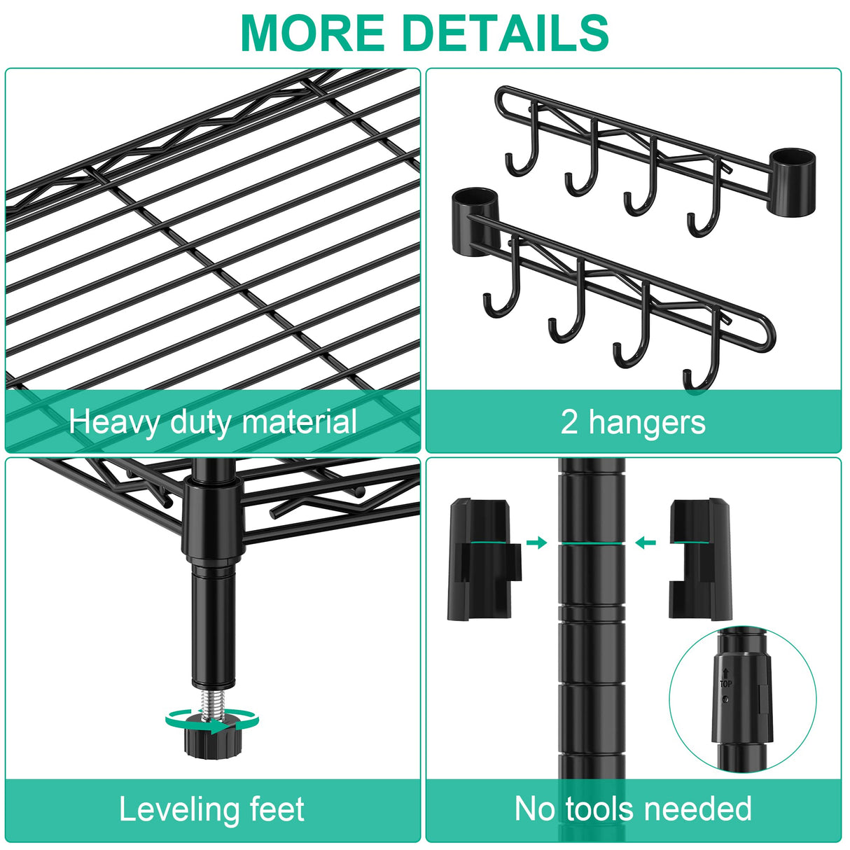 Folews 5 Tier Storage Shelves with Wheels - Metal Shelves for Storage Adjustable Wire Shelving Unit Organizer Storage Rack Shelf for Kitchen Garage Folews