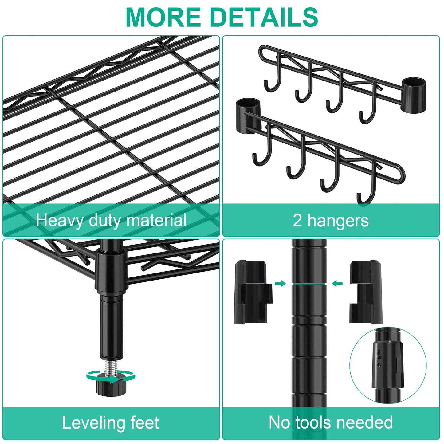 Folews 5 Tier Storage Shelves with Wheels - Metal Shelves for Storage Adjustable Wire Shelving Unit Organizer Storage Rack Shelf for Kitchen Garage - WoodArtSupply