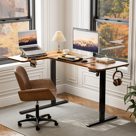 Acrolix 59" Reversiable L-Shaped Electric Standing Desk Adjustable Height Gaming Stand Up Corner Desk Sit Stand Home Office Computer Desk with Splice Acrolix