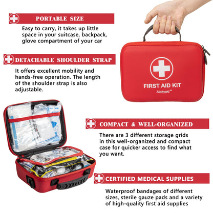 First Aid Kit 340 Piece, Premium Waterproof Hard Shell Medical Kit for Car, Home, Office, Travel, Camping, Sports, Outdoor, School - Emergency First - WoodArtSupply