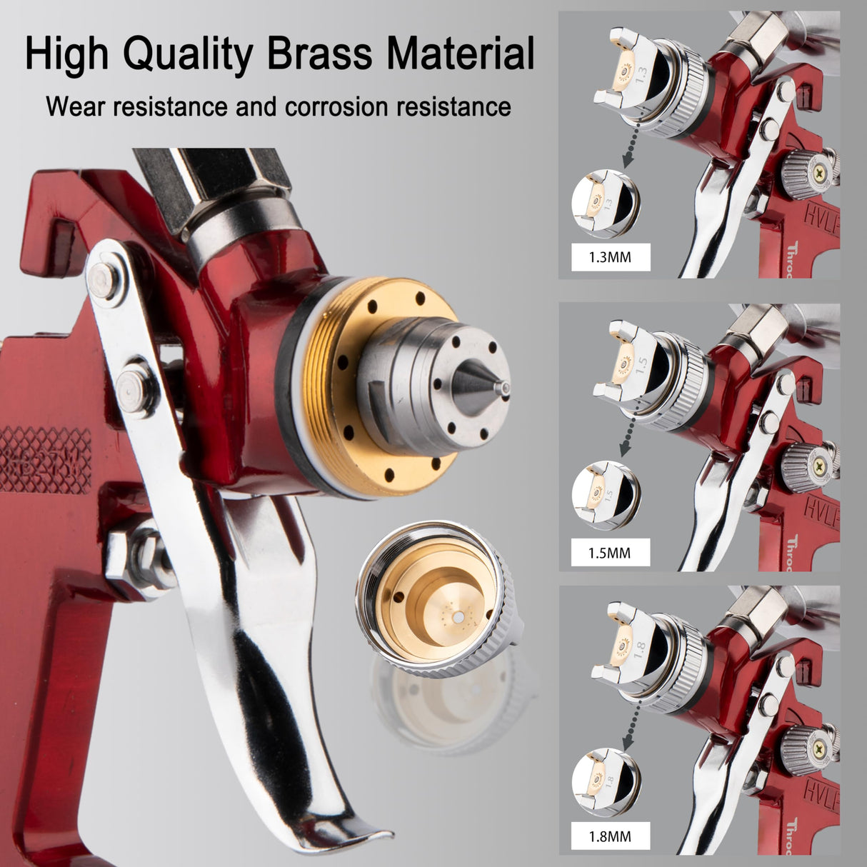 Throohills 1.3/1.5/1.8mm HVLP Automotive Paint Sprayer Gun,Air Paint Sprayer with Air Regulator 6PCS Paint Strainers and Cleaning kit,Suitable for Throohills