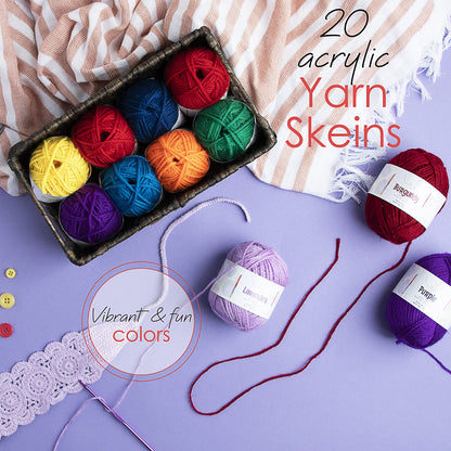 43 Piece Small Crochet Kit for Beginners Adults and Kids with 9 Crochet Hooks Set and 55 Yards of Yarn for Crocheting Set, Canvas Tote Bag and Lots