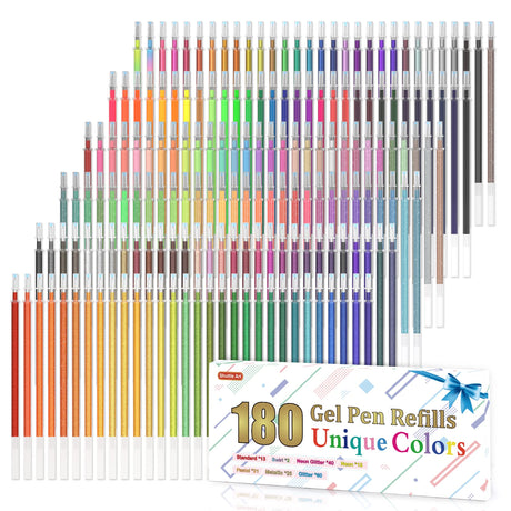 Gel Pen Refills, Shuttle Art 180 Colors (No Duplicates) Gel Pen Refills, 7 Color Types for Kids Adults Coloring Books Drawing Doodling Crafts Shuttle Art